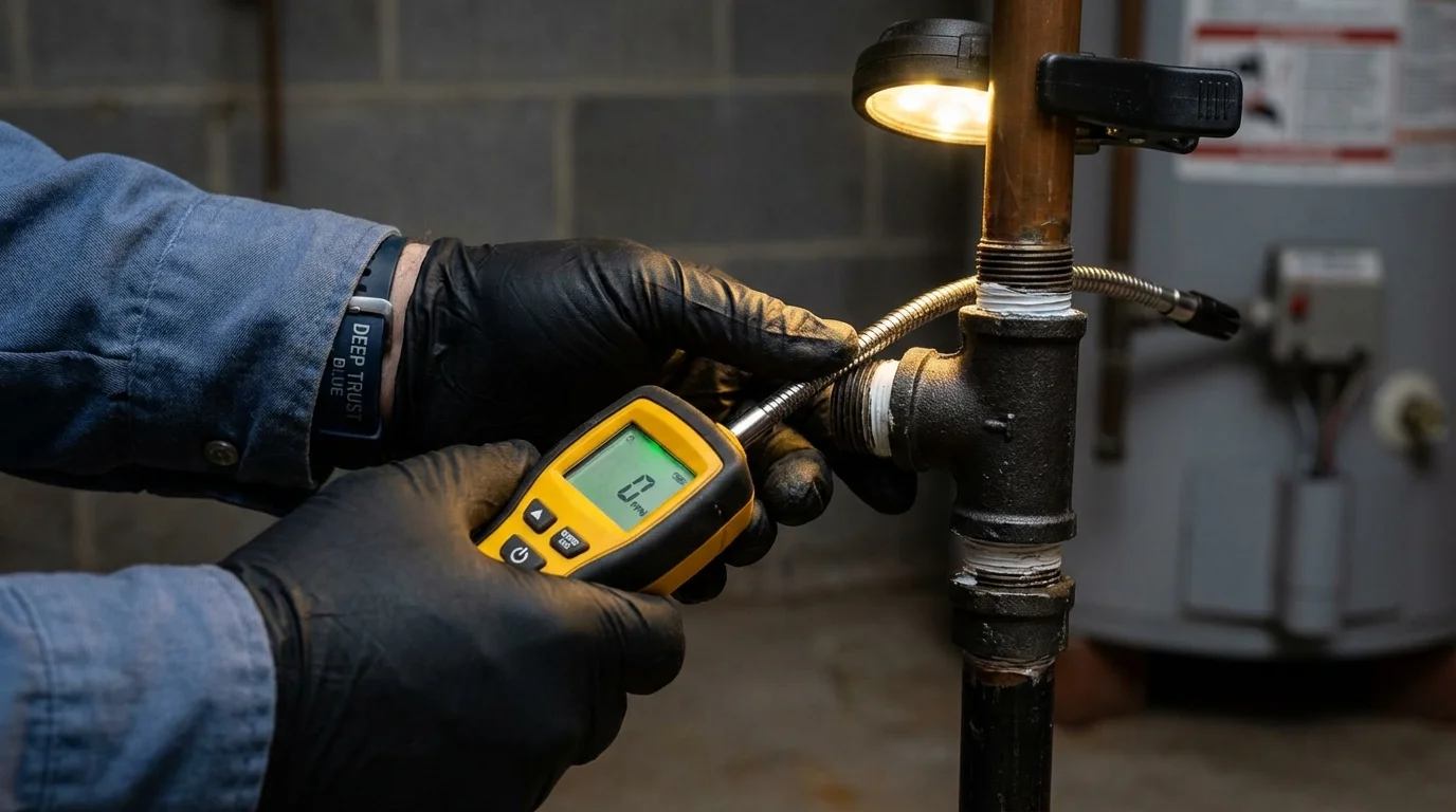 Gas leak detection with electronic sniffer by Johns Plumbing LLC in Starbuck