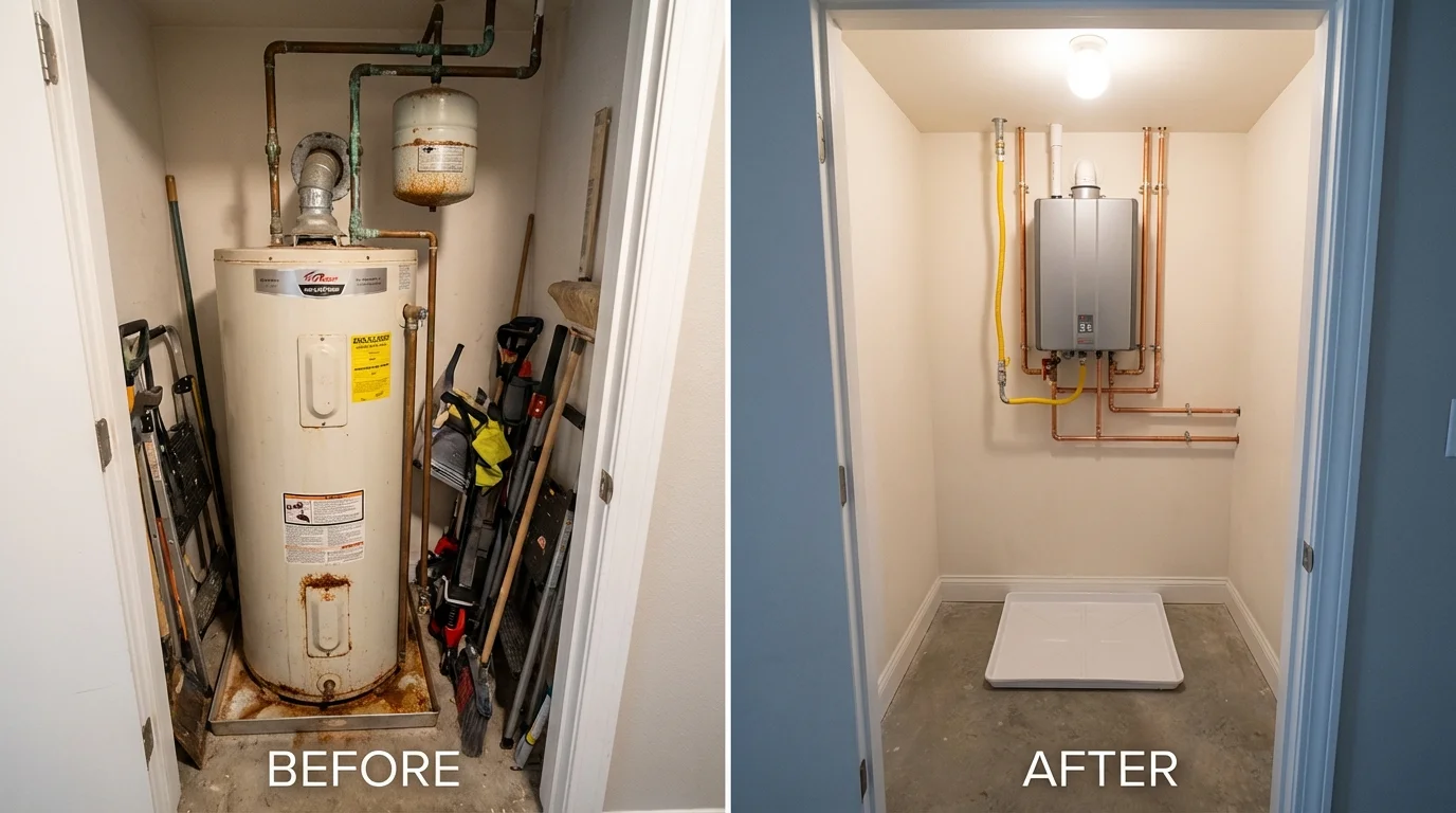 Tank water heater versus wall-mounted tankless unit comparison for Starbuck, MN homeowners