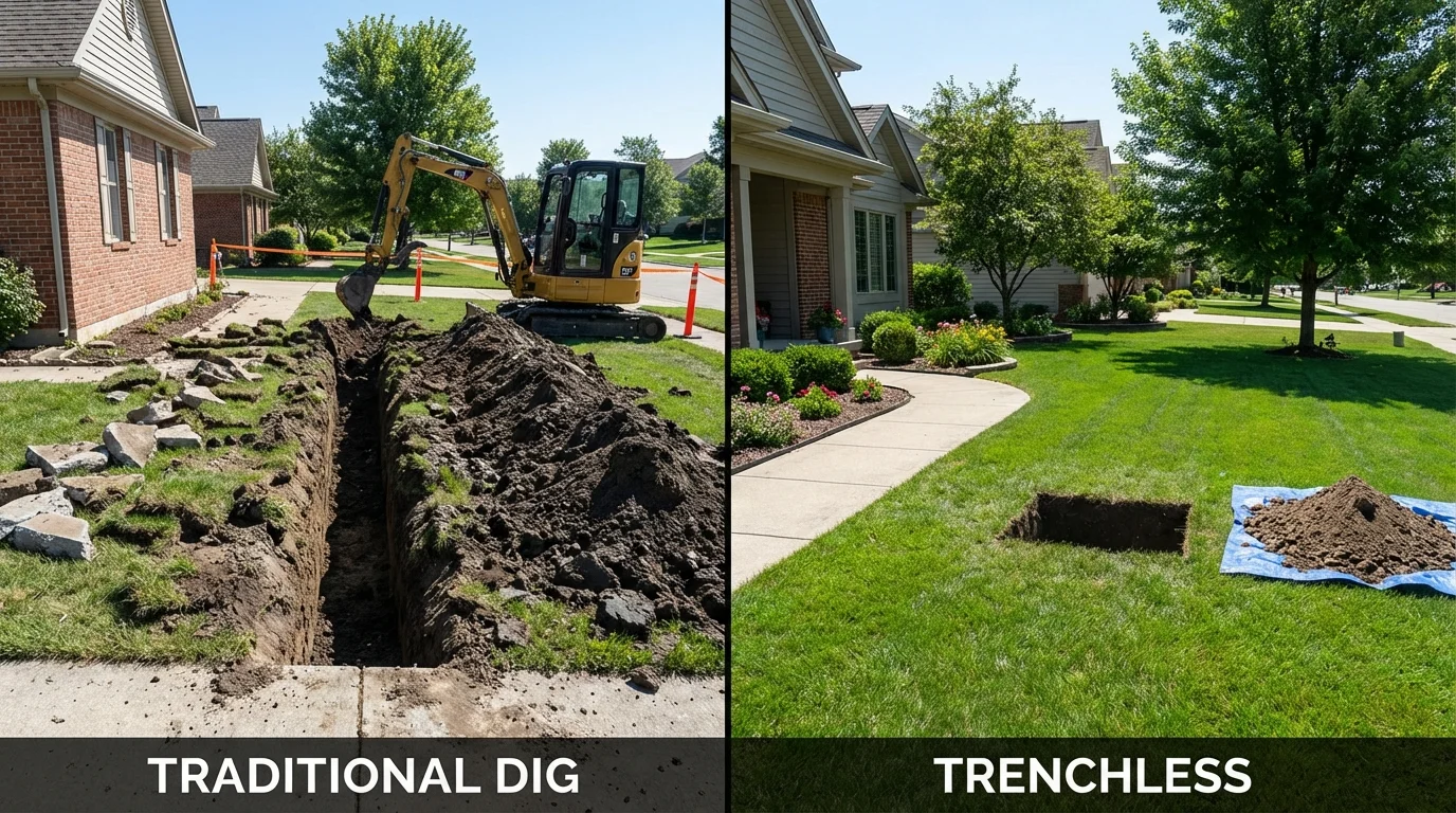 Trenchless sewer repair with minimal yard damage versus traditional excavation in Starbuck, MN